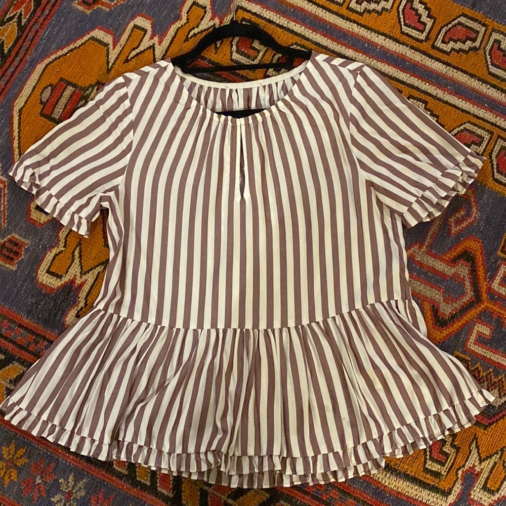 Ruffle trim bold striped blouse XS/S